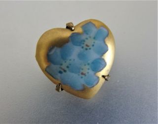 Antique Edwardian Heart Shaped Hand Painted Small Porcelain Pin