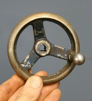 Vintage Cast Iron Hand Crank Wheel Blue Handle Industrial Machine Age Repurpose