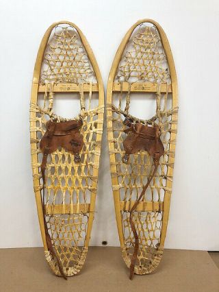 Antique Vintage 10 " X 36 " Gros Louis Indian Made Trapper Snowshoes Usable/decor