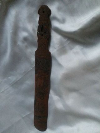 Antique Vintage Japanese Treen Page Turner,  43cm Long,  Carved Wooden Ware,  G/c