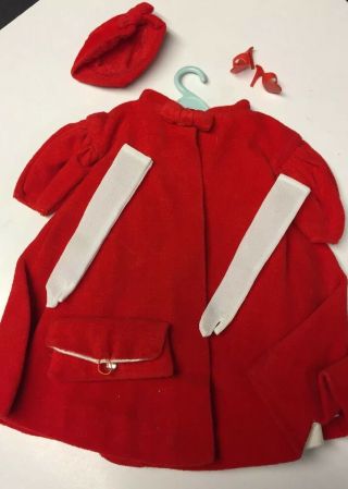 Vintage Barbie Red Velvet Opera Coat W Hat Long White Gloves Holiday Xlnt Cond