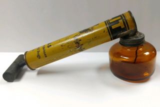 Vintage Flit Yellow Bug Sprayer Stanco Inc.  Bayway Nj Amber Anchor Hocking Glass