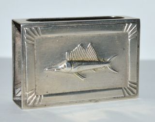 Vintage Sterling Silver Match Box Holder With Sailfish Design Estate