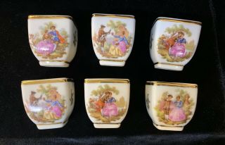 Antique Limoges 6 Miniature Nut Cups Porcelain Hand Painted 3” Tall By 1 - 3/4”