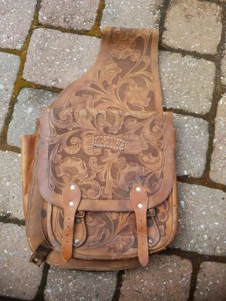 Antique Leather Saddle Bags Hand Tooled Horse Motorcycle Vintage Authentic Rare