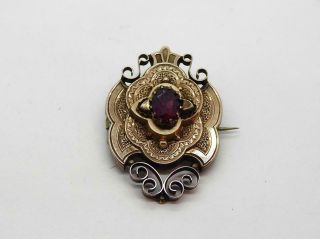 Large Antique Victorian Georgian Engraved Purple Pin Brooch 14kt Gold Filled