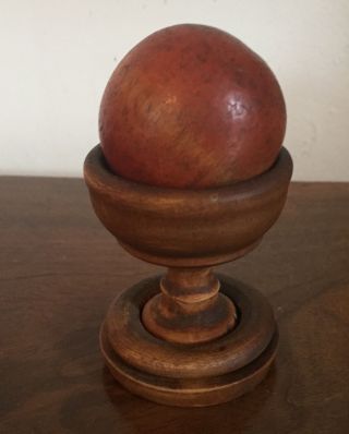 Treen Carved Wood Magic Trick Game 19th C.  Paint Decorated Ball Urn Folk Art