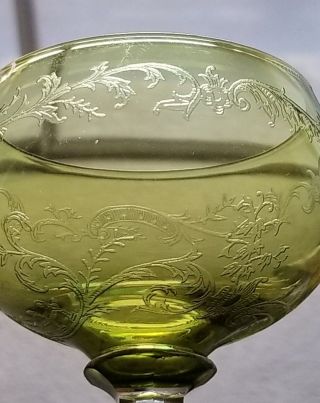 Antique Green Bohemian Czech Moser Wine Goblet Fine Etched Cut Detailed Glass