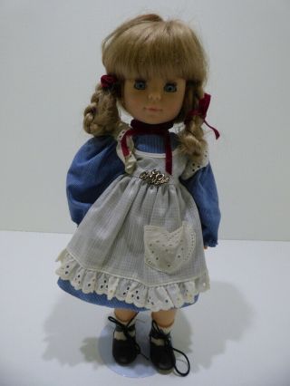 Vintage Hans Gotz Modell 17 " Plastic Doll Blonde Blue Eyed W/dress/apron/stand