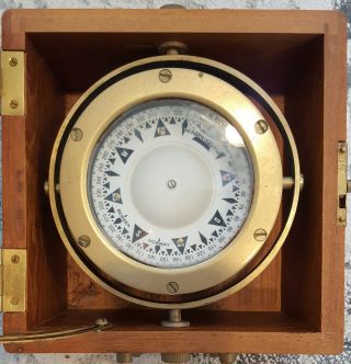 Vintage Antique Brass Maritime Marine Boat Ship Compass,  Box Bergen Nautik 7