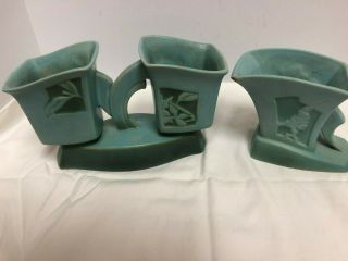 Antique Art Pottery Pair Art Deco Vase Green Silhouette