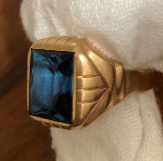 1940 ' s Vintage / Antique Art Deco Men ' s 14k Gold Ring Blue Stone 6.  3g 3