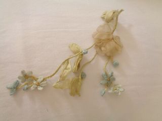 Victorian French Silk Ribbonwork Rose And Forget Me Nots On Vine