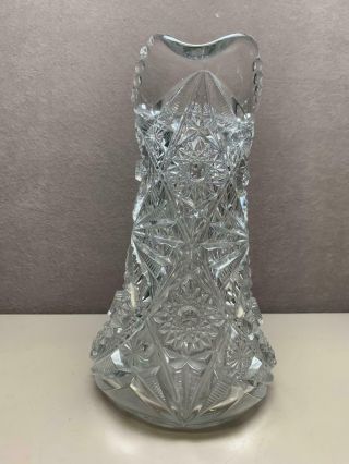 Heavy Crystal Deep Cut Large Antique 10” Lead Pitcher American Brilliant Glass 2