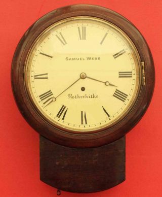 Samuel Webb Rotherhithe Early English Fusee 8 Day 10 " Drop Dial Wall Clock