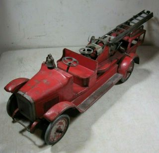 Antique Buddy L Aerial Extension Ladder Fire Truck 205 Large Usa Pressed Steel