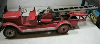 Antique Buddy L Aerial Extension Ladder Fire Truck 205 Large USA Pressed Steel 2