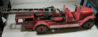 Antique Buddy L Aerial Extension Ladder Fire Truck 205 Large USA Pressed Steel 5
