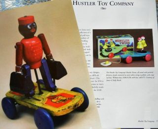 6p History Article Pics - Rare Antique Hustler Toy Company Wood Pull Toys