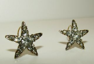 Iconic Brilliant Antique Victorian 9 Ct Gold Star Earrings With Old Cut Paste