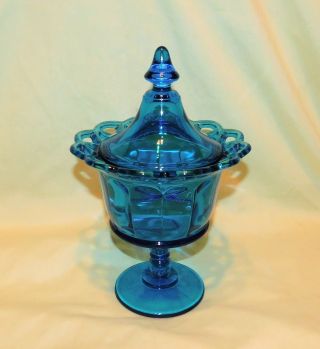 Imperial Glass - Footed Laced Edge Candy Dish With Lid - Antique Blue