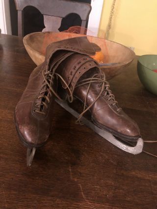 Vintage Antique Mansfield & Sons Handmade England Quality Leather Ice Skates