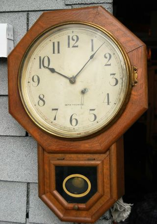Antique Seth Thomas Oak Octagon Wall Clock 23 " X 17 " -