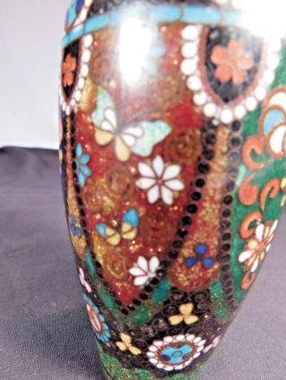 Japanese Meiji Period Cloisonne Vase c1900 Butterflies Flowers Antique Brass 2