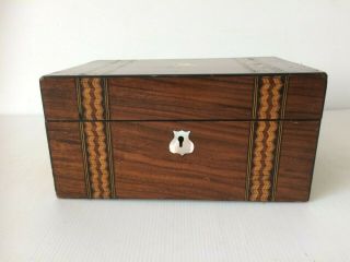 Vintage/antique Parquetry Wooden Inlaid Mother Of Pearl Box