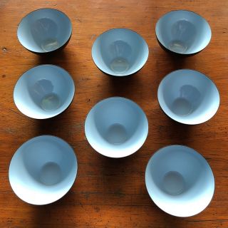 8 Vintage Krenit Denmark Mid Century Modern Robin Egg Blue Enamel Rice Bowls