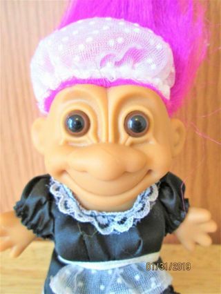 Vintage Russ Berrie Purple Hair French Maid Troll With Brown Eyes