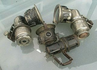 3 Rare Antique Early Carbide Cycle Lamps - Being For Spares