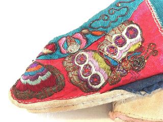 Antique Chinese embroidered silk bound foot feet lotus shoe butterfly ' s 3