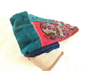 Antique Chinese embroidered silk bound foot feet lotus shoe butterfly ' s 5
