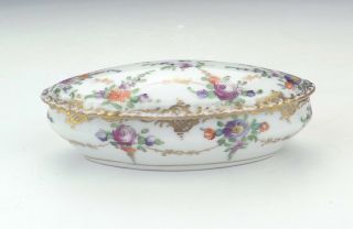 Antique Dresden Porcelain - Hand Painted Flower Decorated Trinket Box - Lovely