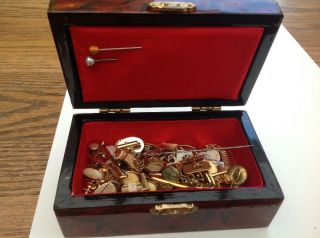 Antique/vintage Chain Cufflinks/ Tie Pins/ Watch Accessories Oriental Box