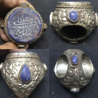 Huge Antique Ottoman Lapis Lazuli Seal Intaglio Old Ring Stamp Stone Silver