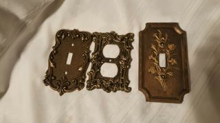 3 Vtg Brass Switch Outlet Covers Plates Gold Tone National Lock At & Hc American