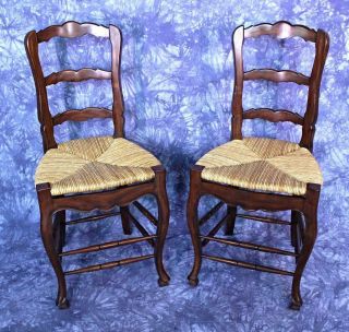 Pair 2 French Country Bar Counter Chairs Stools Rush Seat Side Sofa Child Dining