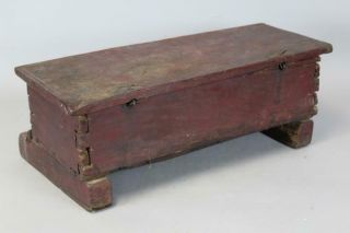 RARE PILGRIM 17TH C HUDSON VALLEY TRESTLE SHOE FOOT STORAGE CHEST OLD RED PAINT 10