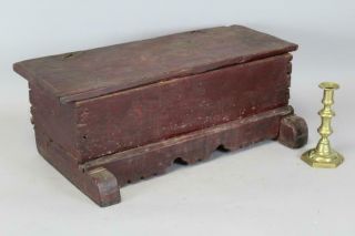 Rare Pilgrim 17th C Hudson Valley Trestle Shoe Foot Storage Chest Old Red Paint