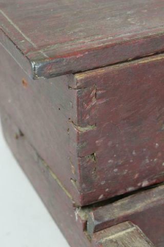 RARE PILGRIM 17TH C HUDSON VALLEY TRESTLE SHOE FOOT STORAGE CHEST OLD RED PAINT 3