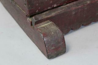 RARE PILGRIM 17TH C HUDSON VALLEY TRESTLE SHOE FOOT STORAGE CHEST OLD RED PAINT 4