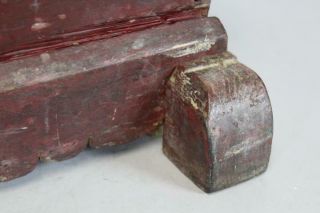 RARE PILGRIM 17TH C HUDSON VALLEY TRESTLE SHOE FOOT STORAGE CHEST OLD RED PAINT 7