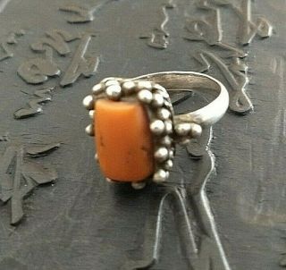 Vintage Or Antique Tibet Or Nepal Coral And Silver Ring Size 8.  5