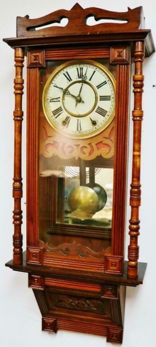 Fine Antique Carved Wall Clock 8 Day Striking Mahogany Regulator Drop Dial Clock