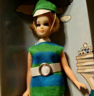 Topper Dawn Doll JESSICA in VERY HARD TO FIND Blue & Green Stripe Mini NRFB 2