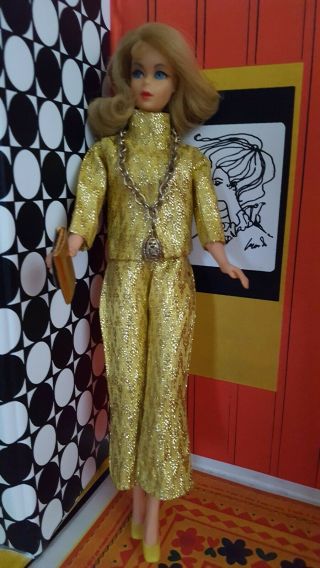 Vintage Hong Kong Barbie Clone Fab - Lu Babs Suzette Gold Metallic Mod Pants Shirt