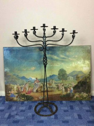 Mid century Arts and crafts wrought iron floor standing seven arm candelabra 5