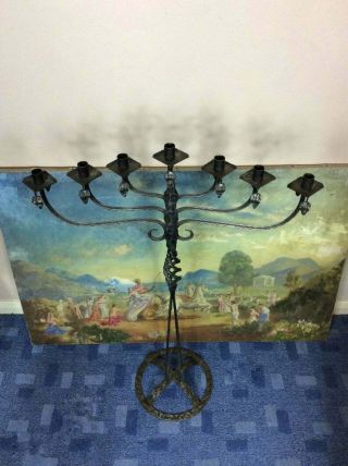 Mid century Arts and crafts wrought iron floor standing seven arm candelabra 6
